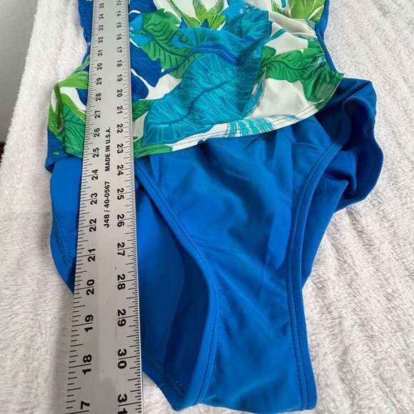 Real Comfort by Chadwick's Tropical Blue Floral Women One-Piece Swimsuit Size 14 - Picture 7 of 10